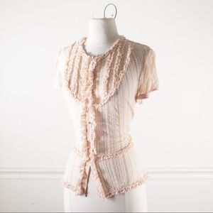 Tara Jarmon cream lace peplum blouse. Ivory top.